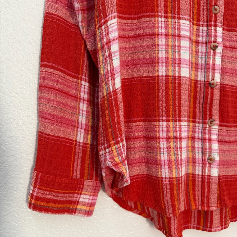 Anthropologie Pilcro Relaxed Long-Sleeve Plaid Button Down In Red Size Medium - Picture 4 of 8